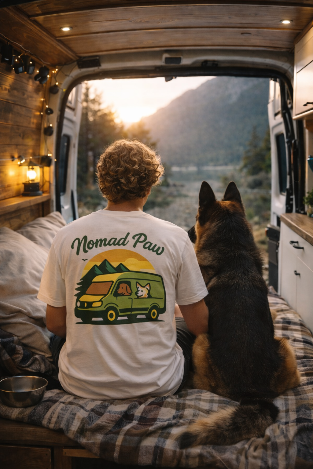 Vanille avec son chien dans véhicule aménagé